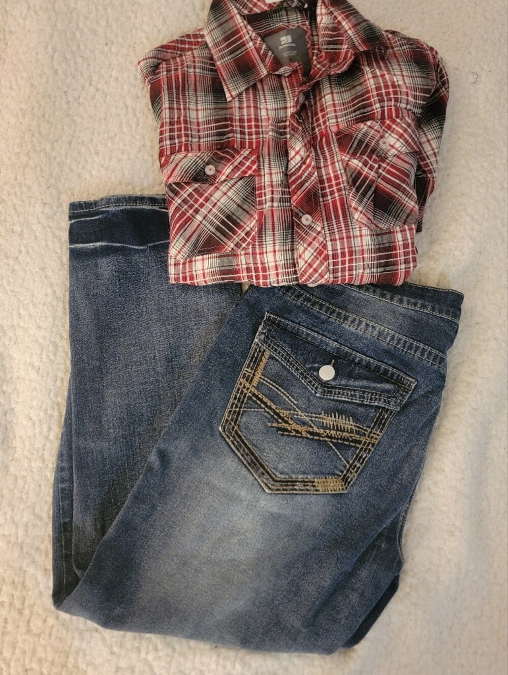 🆕️👖Retro Stitch Straight Fit Jeans, Sz 38" W x 30" L, Medium Blast
